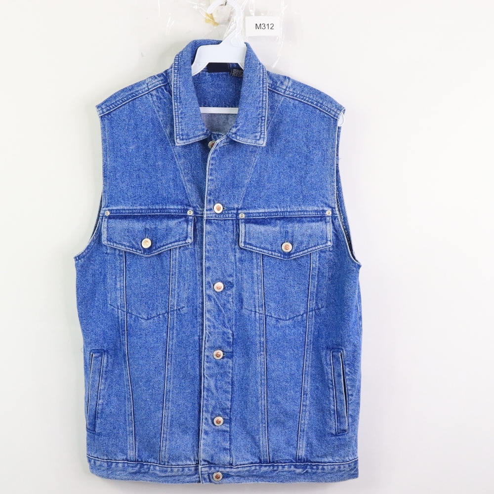 90s Streetwear Mens Large Distressed Denim Vest